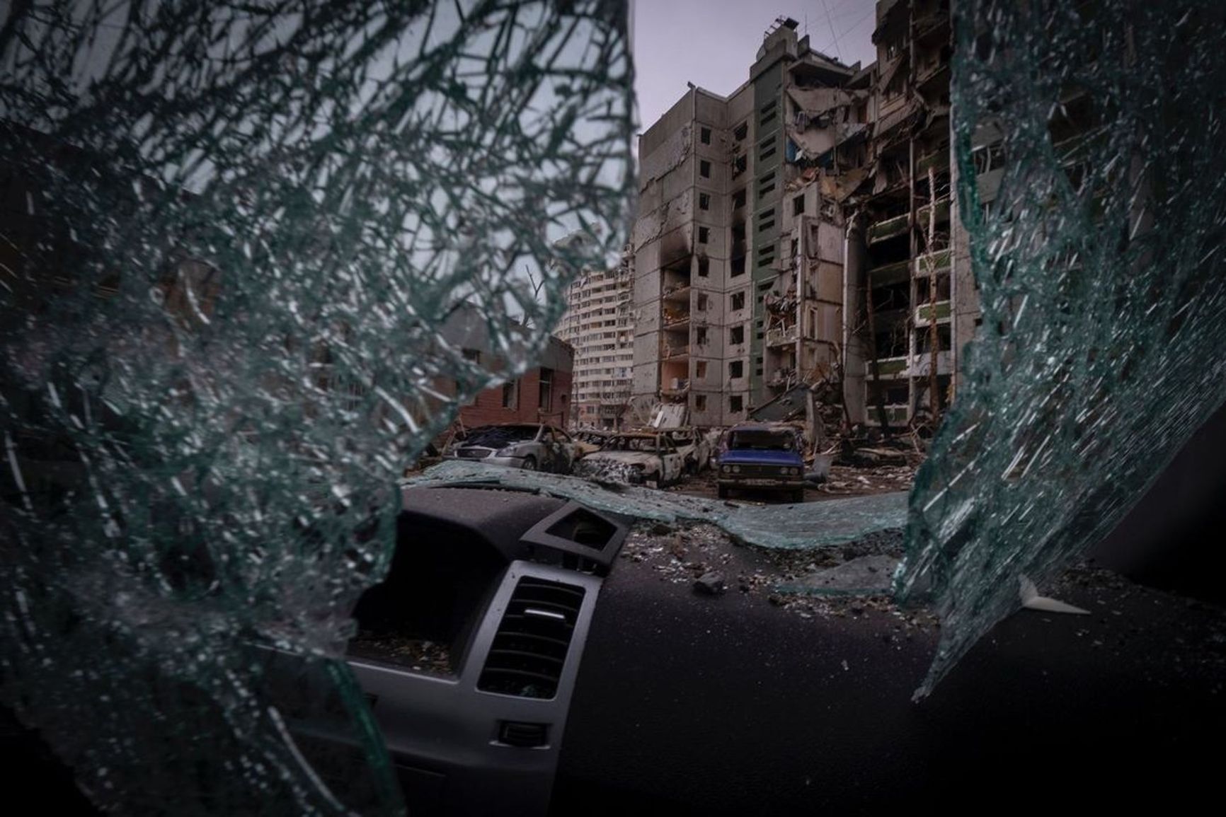 High-rise buildings destroyed by a Russian missile strike, Chernihiv, March 2022